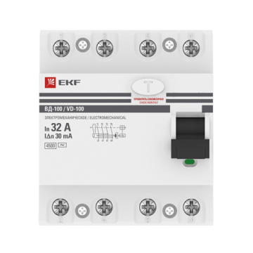 УЗО EKF PROxima ВД-100 4P 32А 30мА тип AC elcb-4-32-30-em-pro