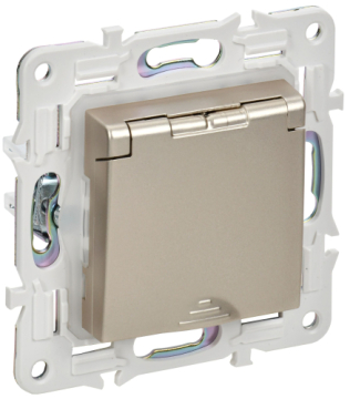 Розетка с крышкой 16А IP44 IEK SKANDY SK-R11Sh (шампань) SK-R16-16-44-K37
