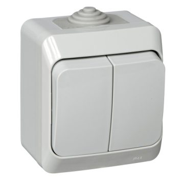Выключатель Этюд О/У 2-клавишный Systeme Electric IP44 (серый) BA10-042C