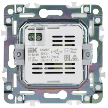 Розетка USB A+C 3,1А IEK SKANDY SK-R14N (никель) SK-U22-D31-K50