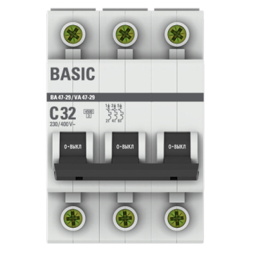 Автоматический выключатель EKF Basic ВА 47-29 3Р 32А 4,5кА (х-ка С) mcb4729-3-32C