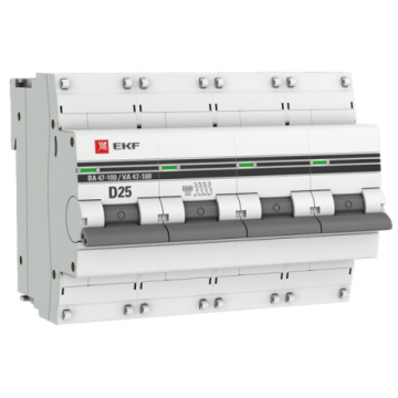 Автоматический выключатель EKF PROXIMA ВА 47-100 4Р 25А 10кА (х-ка D) mcb47100-4-25D-pro
