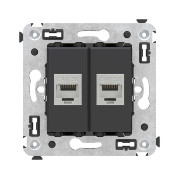 Компьютерная розетка Avanti RJ-45 без шторки в стену кат.5e двойная экранированная (Черный матовый) 4412764