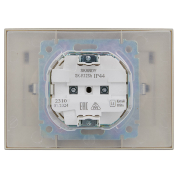 Розетка 2-ая с/з с крышкой 16А в сборе IP44 IEK SKANDY SK-R12Sh (шампань) SK-R26-16-44-K37-F