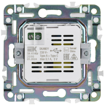 Розетка USB A+C 3,1А IEK SKANDY SK-R14Gr (серый) SK-U22-D31-K03