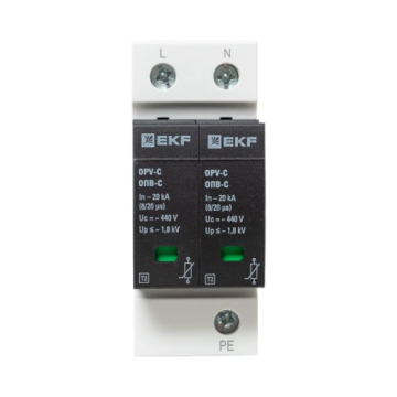 Ограничитель импульсных напряжений EKF PROxima ОПВ-C/2P In 20кА 400В с сигн. opv-c2