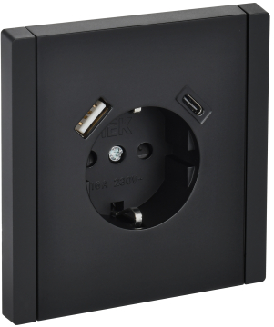 Зарядка USB (А+С) с розеткой IEK FORTE&PIANO 18Вт FP147 (черный) FP-R14-16-U22-018-K02