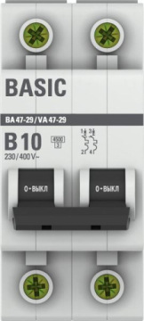 Автоматический выключатель EKF Basic ВА 47-29 2Р 10А 4,5кА (х-ка B) mcb4729-2-10-B