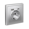 Зарядка USB (А+С) с розеткой ArtGallery (алюминий) GAL000332