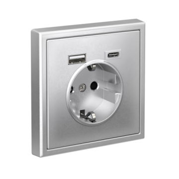 Зарядка USB (А+С) с розеткой ArtGallery (алюминий) GAL000332