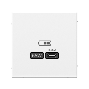 Розетка USB ArtGallery тип С высокоскор. заряд 65W QC PD (белый) GAL000127