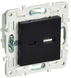Розетка USB A+C 3,1А IEK SKANDY SK-R14Bl (черный) SK-U22-D31-K02