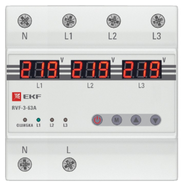 Реле выбора фаз EKF PROxima с дисплеем RVF-3-63А RVF-3-63a