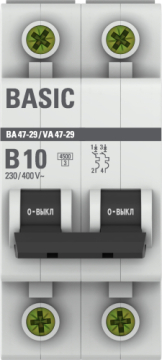 Автоматический выключатель EKF Basic ВА 47-29 2Р 10А 4,5кА (х-ка B) mcb4729-2-10-B