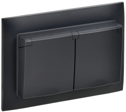 Розетка 2-ая с/з с крышкой 16А в сборе IP44 IEK SKANDY SK-R12Bl (черный) SK-R26-16-44-K02-F
