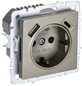 Зарядка USB (А+C) 18Вт с розеткой 16А BRITE шампань РЮш11-1-БрШ BR-R14-16-U22-018-K37