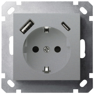 Розетка с заземлением со шторками Jasmart G 16A USB A+C 25W (алюминий) G5501USB-25S