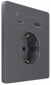 Зарядка USB А+С 20Вт с розеткой SE Systeme Infinity (вулканический пепел) FSE000732
