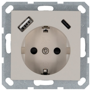 Розетка с заземлением со шторками Jasmart G 16A USB A+C 25W (тауп) G5501USB-25T