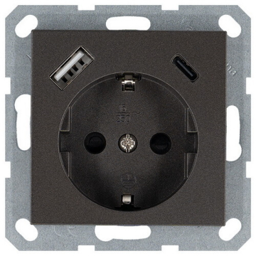 Розетка с заземлением со шторками Jasmart G 16A USB A+C 25W (мокко) G5501USB-25Z