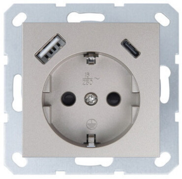Розетка с заземлением со шторками Jasmart G 16A USB A+C 25W (шампань) G5501USB-25CH