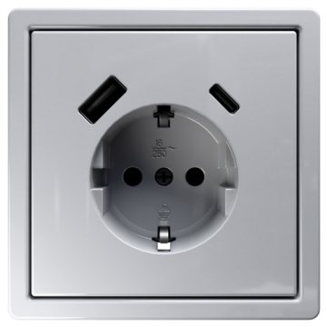 Розетка с заземлением со шторками Jasmart FD 16A USB A+C 25W (белый глянцевый) FD5501USB-25W