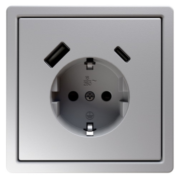 Розетка с заземлением со шторками Jasmart FD 16A USB A+C 25W (soft touch) (белый матовый) FD5501USB-25PWM