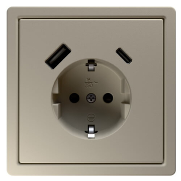 Розетка с заземлением со шторками Jasmart FD 16A USB A+C 25W (сахара) FD5501USB-25SH
