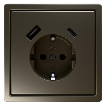 Розетка с заземлением со шторками Jasmart FD 16A USB A+C 25W (бронза) FD5501USB-25BR