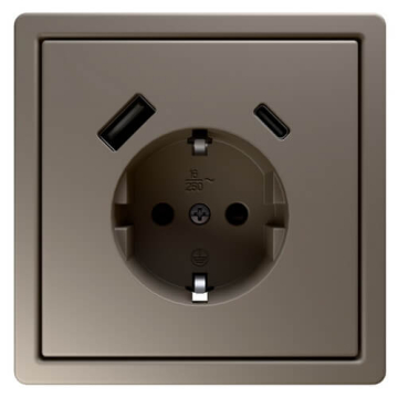 Розетка с заземлением со шторками Jasmart FD 16A USB A+C 25W (soft touch) (матовый тауп) FD5501USB-25PTM