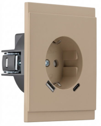 Розетка 16А с USB A+C быстрой зарядки 5В/3А SETE с рамкой (кашемир) KR-79-0704-2