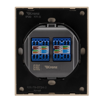 Розетка компьютерная двойная KRANZ SETE RJ45 кат6 с рамкой (кашемир) KR-79-0724-2