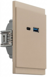 Розетка USB-A+Type-C Kranz SETE 3А с функцией быстрой зарядки с рамкой (кашемир) KR-79-0729-2