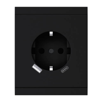 Розетка 16А с USB A+C быстрой зарядки 5В/3А SETE с рамкой (антрацит) KR-79-0704-4