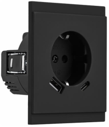 Розетка 16А с USB A+C быстрой зарядки 5В/3А SETE с рамкой (антрацит) KR-79-0704-4
