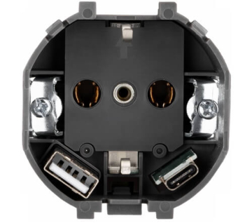 Розетка 16А с USB A+C быстрой зарядки 5В/3А SETE с рамкой (антрацит) KR-79-0704-4