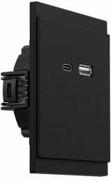 Розетка USB-A+Type-C Kranz SETE 3А с функцией быстрой зарядки с рамкой (антрацит) KR-79-0729-4