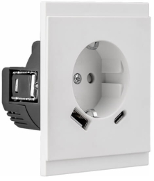 Розетка 16А с USB A+C быстрой зарядки 5В/3А SETE с рамкой (жемчуг) IP20 KR-79-0704-1