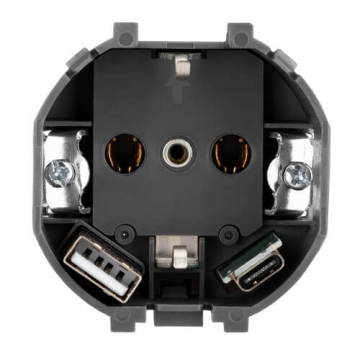 Розетка 16А с USB A+C быстрой зарядки 5В/3А SETE с рамкой (жемчуг) IP20 KR-79-0704-1