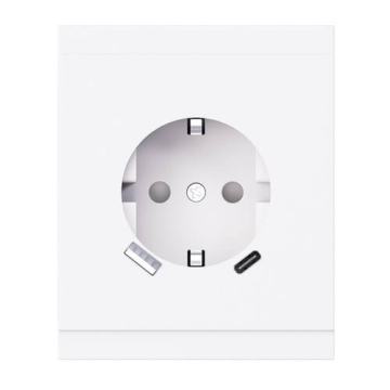 Розетка 16А с USB A+C быстрой зарядки 5В/3А SETE с рамкой (жемчуг) IP20 KR-79-0704-1