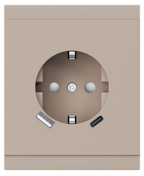 Розетка 16А с USB A+C быстрой зарядки 5В/3А SETE с рамкой (кашемир) KR-79-0704-2