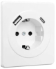 Розетка 16А с USB A+C быстрой зарядки 5В/3А Kranz Round с рамкой (перламутр) KR-78-0704-1