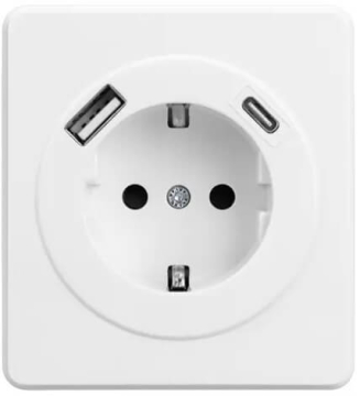 Розетка 16А с USB A+C быстрой зарядки 5В/3А Kranz Round с рамкой (перламутр) KR-78-0704-1