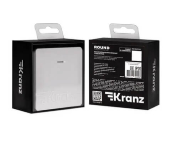 Выключатель 1 кл с подсветкой Kranz Round c рамкой (перламутр) KR-78-0713-1