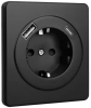 Розетка 16А с USB A+C быстрой зарядки 5В/3А Kranz Round с рамкой (оникс) KR-78-0704-3