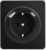 Розетка 16А с USB A+C быстрой зарядки 5В/3А Kranz Round с рамкой (оникс) KR-78-0704-3