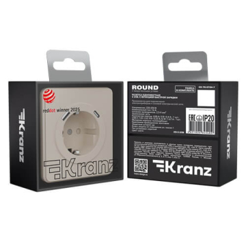 Розетка 16А с USB A+C быстрой зарядки 5В/3А Kranz Round с рамкой (шелк) KR-78-0704-7