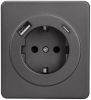 Розетка 16А с USB A+C быстрой зарядки 5В/3А Kranz Round с рамкой (титан) KR-78-0704-2