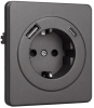 Розетка 16А с USB A+C быстрой зарядки 5В/3А Kranz Round с рамкой (титан) KR-78-0704-2