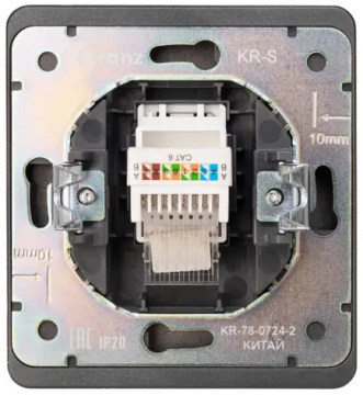 Розетка компьютерная Kranz Round RJ45 кат6 с рамкой (титан) KR-78-0724-2